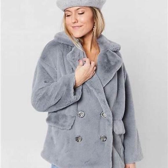 FREE PEOPLE Kate Fur Jacket Coat Blue XS 0 2 4 - Picture 1 of 15